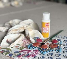 decoupage shells as wall art diy oyster shell flowers, Oysters shells paper napkins and Mod Podge decoupage glue