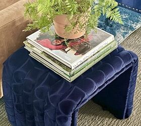 decoupage shells as wall art diy oyster shell flowers, A stack of books and potted plant on top of a diy ottoman made with pool noodles