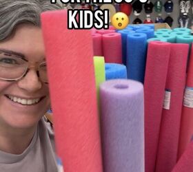 She cuts 5 pool noodles into pieces and ties them together for the wildest summer idea
