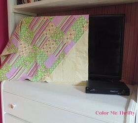 diy tv cover from upcycled pillow case, TV cover from upcycled pillow case sliding over television