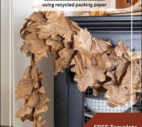 Pinterest image DIY recycled paper fall leaf garland with FREE printable template