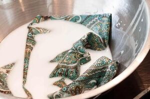 She soaks some scraps in fabric stiffener for this clever furniture hack