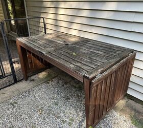 How this old, falling apart, outdoor table transformed into this clever useful storage idea
