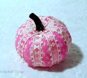 lace and ribbon pumpkins makeover, Finished pink ribbon and lace pumpkin