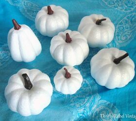 lace and ribbon pumpkins makeover, white styrofoam exposed after peeling orange plastic coating off dollar store pumpkins