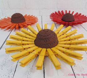 repurposed clothes pins into fall flowers, side view of clothes pin fall flowers
