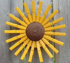 repurposed clothes pins into fall flowers, yellow spray painted upcycled clothes pin fall flower