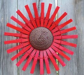 repurposed clothes pins into fall flowers, red spray painted repurposed clothes pin fall flower