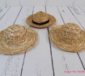 repurposed clothes pins into fall flowers, 3 small straw hats used for centers of fall flowers