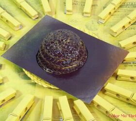 repurposed clothes pins into fall flowers, using cardboard template to spay paint top of straw hat