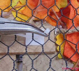 how to dress up a dollar store fall sign, pulling zip tie through chicken wire with pliers