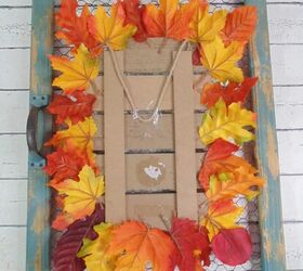 how to dress up a dollar store fall sign, fall leaves glued onto back of fall sign