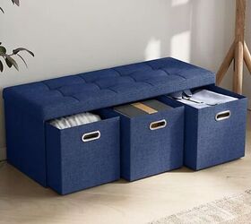 Ornavo Home Foldable Storage Long Bench Ottoman with 3 Drawers - image via QVC