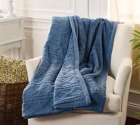 Harlequin Cable Feather Knit Sherpa Reverse Throw by Kim Gravel - image via QVC