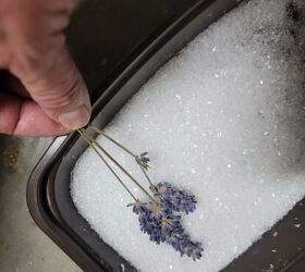 She dips lavendar into Epsom salt for breathtaking holiday decor