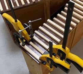 She glues a bunch of wooden slats on an old dresser drawer for this jaw-dropping upgrade