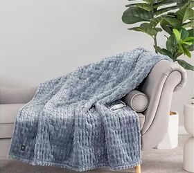 cozy home essentials to get you through the final winter months, Berkshire Textured Velvetsoft Sherpa Heated Throw image via QVC