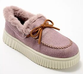 cozy home essentials to get you through the final winter months, Skechers Moccasin Cozy Lined Slippers image via QVC