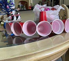 Start your plastic cup Christmas tree with a sturdy base row of six cups