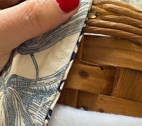 She used a bunch of fabric scraps to make this boring basket a little bit more useful