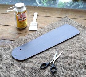 help organize your home with unique ceiling fan blade coat hooks, Covering the fan blades with burlap