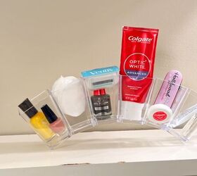 Simple, stylish bathroom counter organizer made from Dollar Tree cups