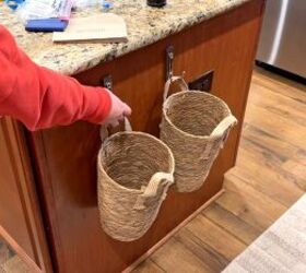 Easy DIY basket storage solution for cluttered kitchen countertops