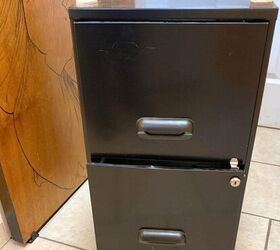 high end file cabinet makeover using simple picture frames