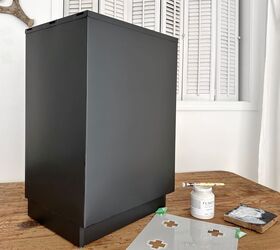 high end file cabinet makeover using simple picture frames