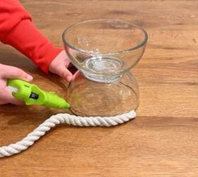 Wrapping nautical rope around Dollar Tree bowls with hot glue
