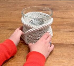 Optional nautical rope detail added to the front of the DIY candle holder