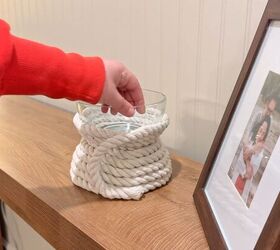 Coastal farmhouse candle holder DIY with nautical rope