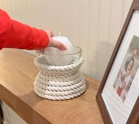 Easy Dollar Tree candle holder craft using nautical rope