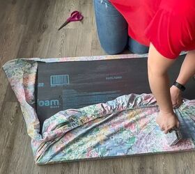She places a fitted sheet on this big foam board for this beautiful organization hack