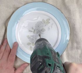 She drills a hole through a vintage plate for GORGEOUS storage