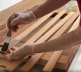 diy coffee station wall, Applying wood stain