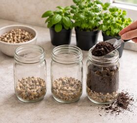 She pours pebbles into mason jars for this thrifty and fresh kitchen upgrade