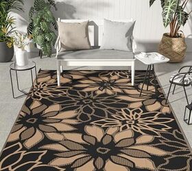GENIMO Outdoor Rug Waterproof for Patio Decor, 5' x 8' Reversible Plastic Straw Floral Camping Carpet, Large Area Rugs Mats for RV, Camper, Deck, Balcony, Porch, Beach, Picnic, Black & Brown