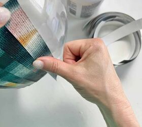 leftover wallpaper scraps turn them into this beautiful decorative bo, Layering leftover wallpaper strips to the side of a plastic bowl