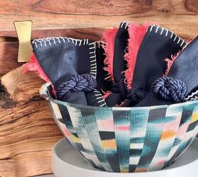 leftover wallpaper scraps turn them into this beautiful decorative bo, Displaying cloth napkins in a decorative bowl made from utilizing what to do with leftover wallpaper