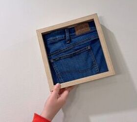 Functional wall art made from recycled jeans with real usable pocket 