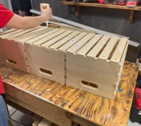 Apply wood glue to tops of crates