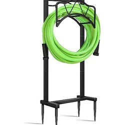 Freestanding Outdoor Garden Hose Holder, Heavy Duty Metal Storage Stand with 4 Spikes, Space Saving Organizer for Patio, Lawn, Backyard, Holds up to 150ft Hose, Black