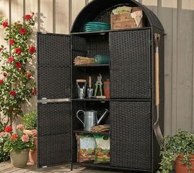 4-Door Outdoor Rattan Vertical Storage Shed w/Adjustable Shelves & Drawer, 72