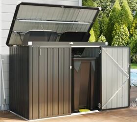 Outdoor Trash Can Storage Shed - Metal Waterproof Outdoor Garbage Can Organizer with Chain Lid, Ideal for Trash Bins, Toys, Garden Tools for Garden/Backyard/Patio