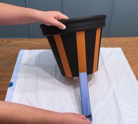 Step by step diy planter transformation with clean stripe lines