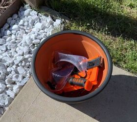 Simple patio storage hack using a planter and saucer lid