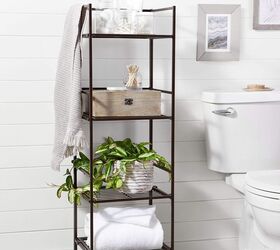 towel storage ideas that make your bathroom feel more like a spa, 3 Amazon Basics 4 Tier Iron Towel Shelf Black 1