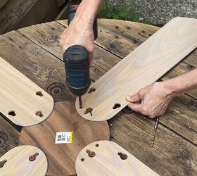 Drill ceiling fan blades to a cutting board for this really charming backyard upgrade