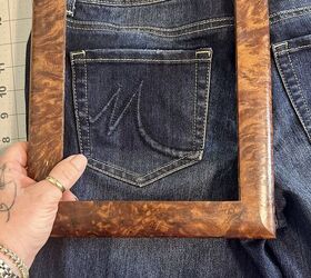 She places a frame over a denim pocket for a crazy-cool organization hack